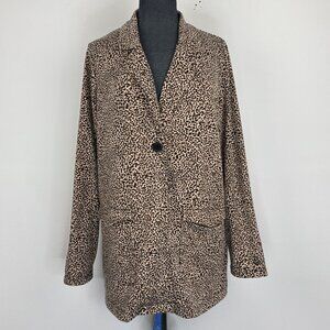 Cuddl Duds Women’s Longline Blazer Cardigan L Tan Black Animal Print Pockets